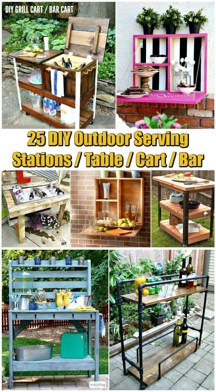 25 DIY Outdoor Serving Stations-Table-Cart-Bar - DIY Furniture Ideas - DIY Projects - DIY Crafts