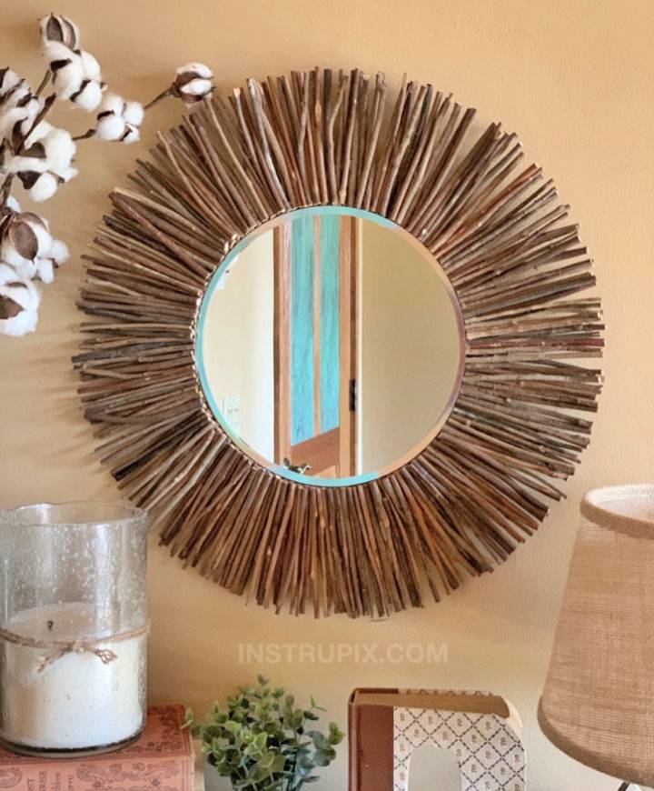 Cheap DIY Stick Framed Round Mirror
