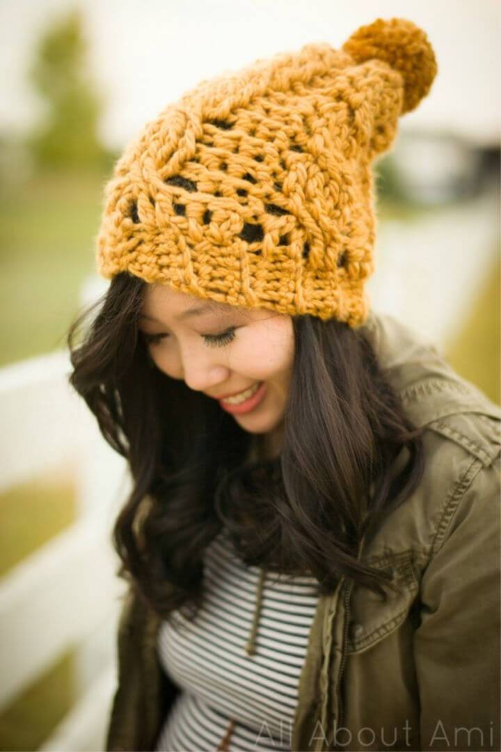 Crochet Chunky Cabled Slouchy Beanie Pattern