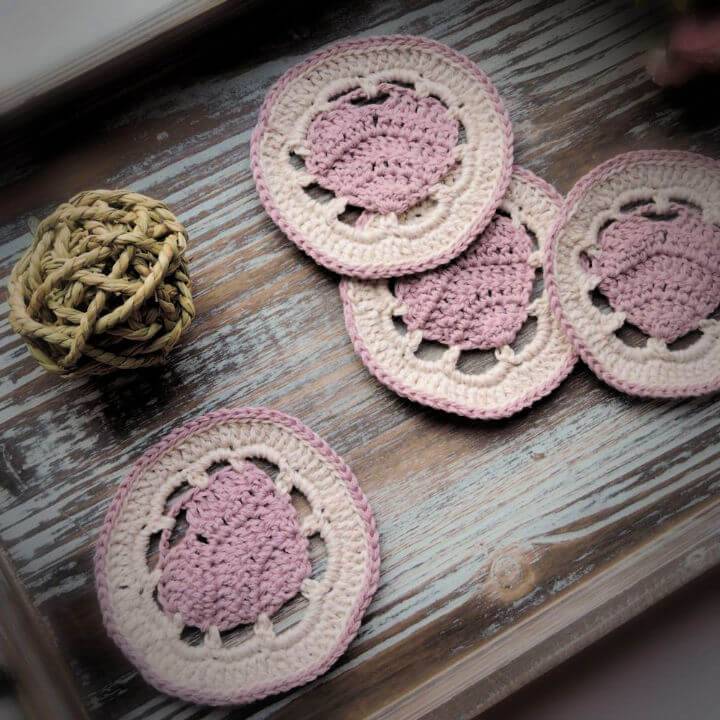Easy Crochet Cotton Yarn Belle Heart Coaster Pattern