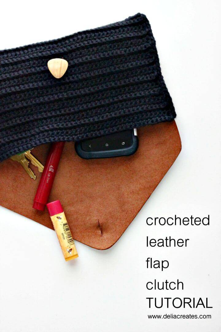 DIY Crocheted Leather Flap Clutch