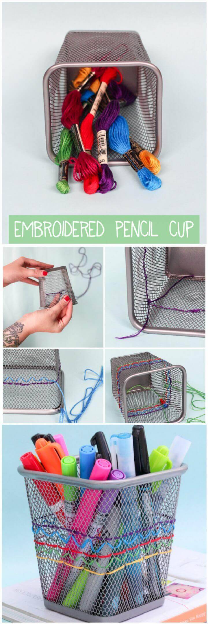 DIY Embroidered Pencil Cup