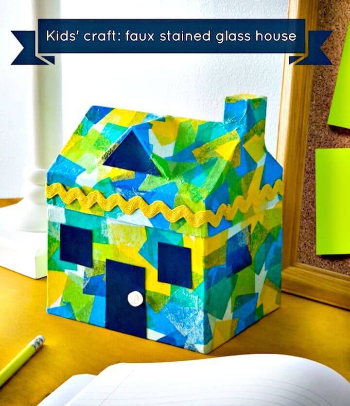 DIY Paper Mache Faux Stained Glass House