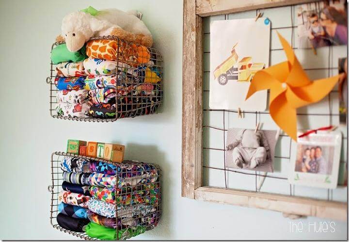 DIY Hanging Basket Baby Diaper Storage
