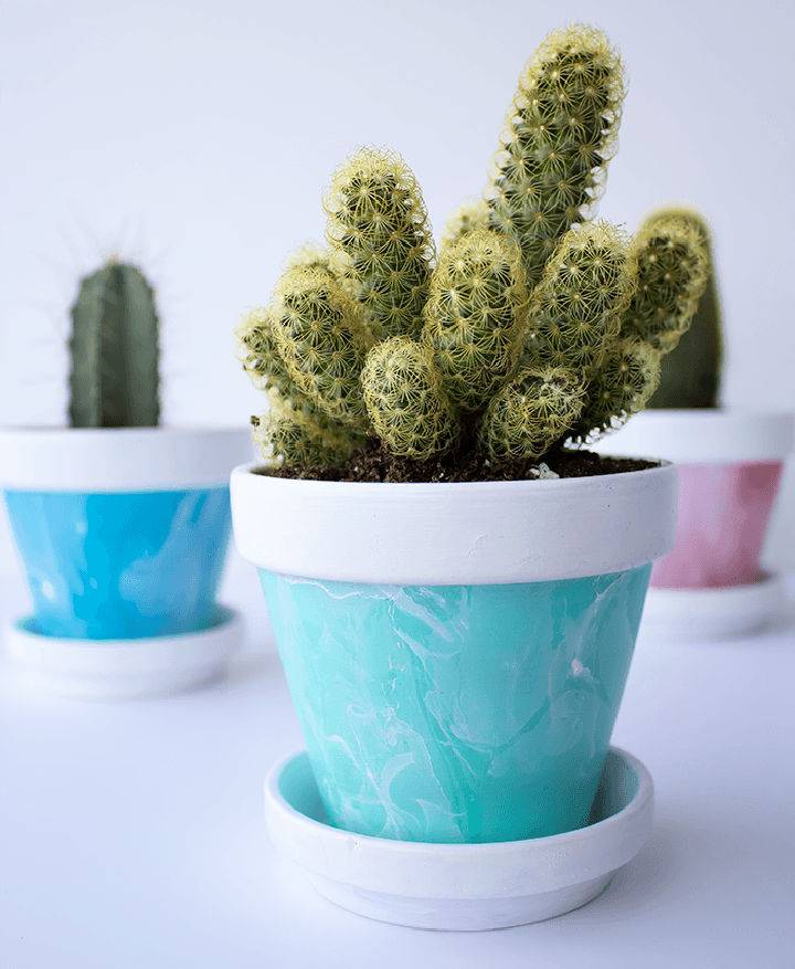 Easy DIY Mini Marbled Painted Pots
