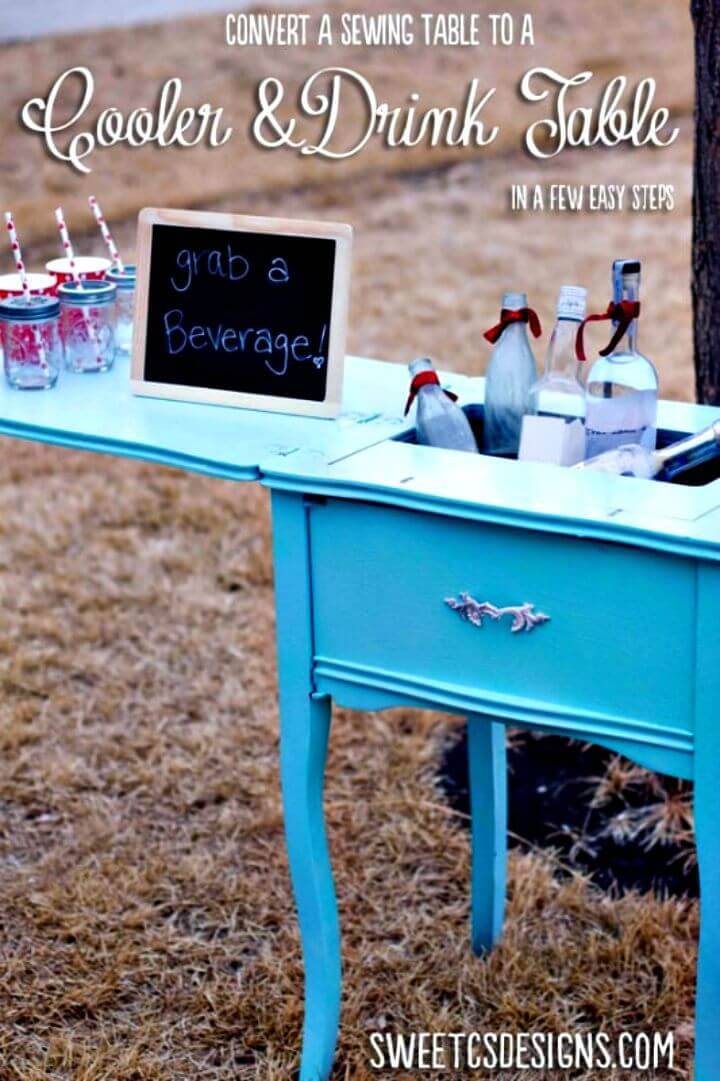 DIY Sewing Table Turned Party Cooler & Drink Table