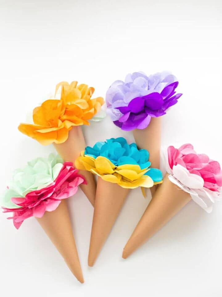 DIY Tissue Paper Ice Cream Cone Flower