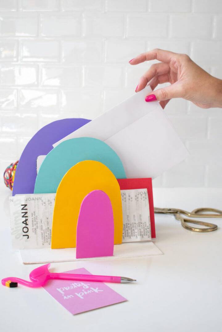 Easy DIY Tabletop Rainbow Paper Organizer