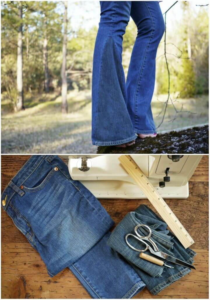 Easy to Make Bell Bottoms, resew the denim jeans with bell bottoms and they will look boho fashion inspired