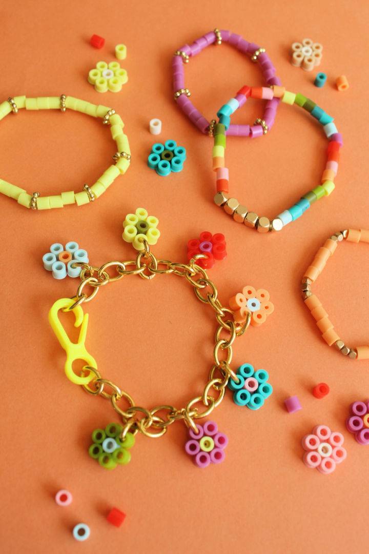 Flower Charm Perler Bead Bracelets