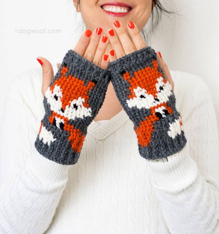 Tapestry Crochet Fox Fingerless Gloves Pattern