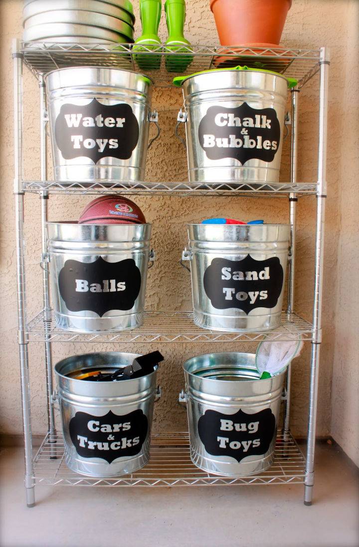 DIY Galvanized Buckets for Outdoor Toy Storage
