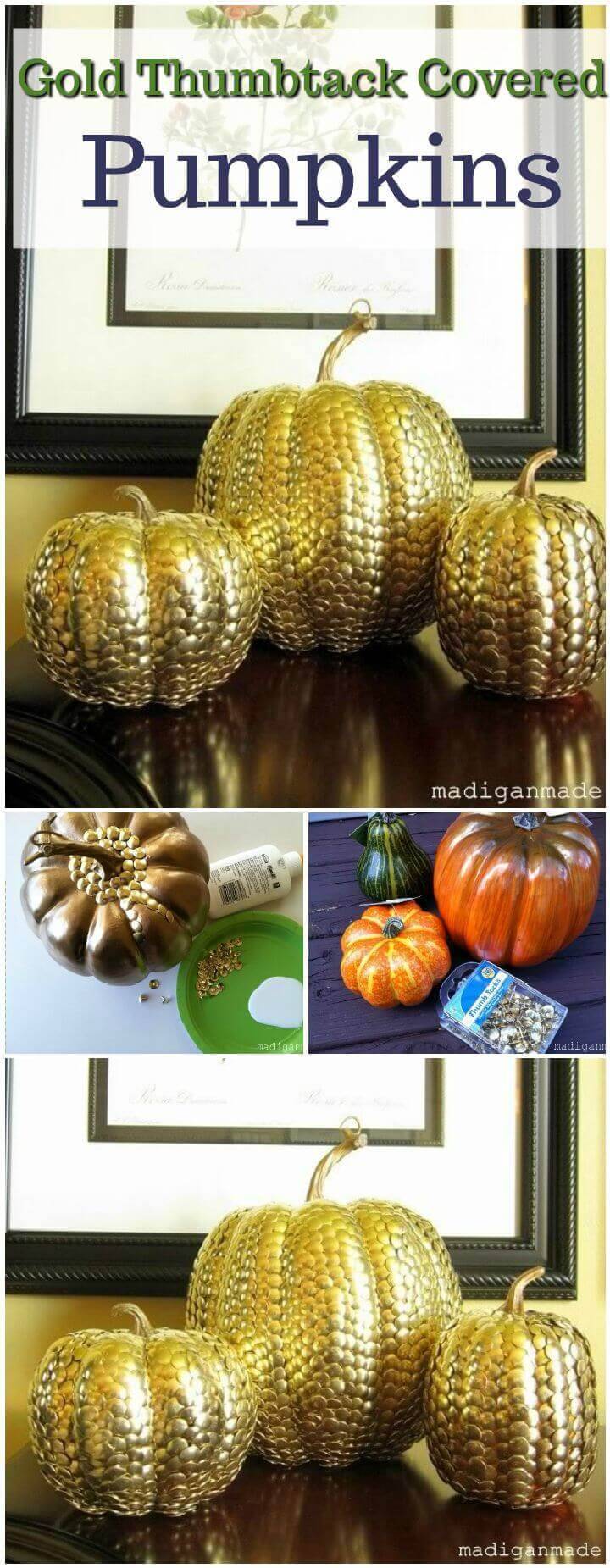 Gold Thumbtack Covered Pumpkins