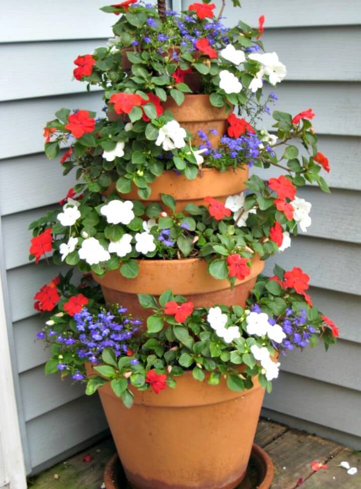 DIY Terracotta Pot Flower Tower with Annuals