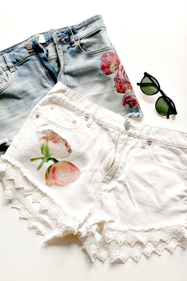 How To Make Floral Photo Transfer Shorts - DIY