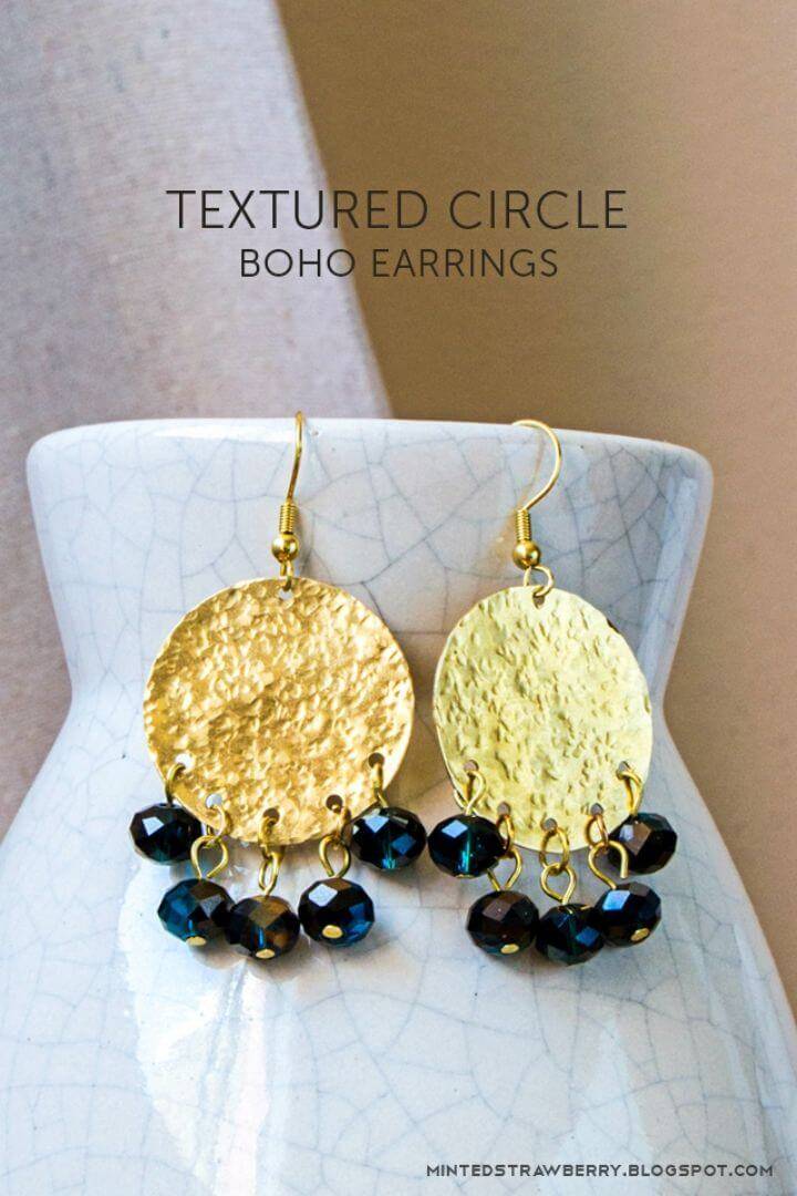 Make Textured Circle Boho Earrings, gilded expensive looking boho earrings to make at home