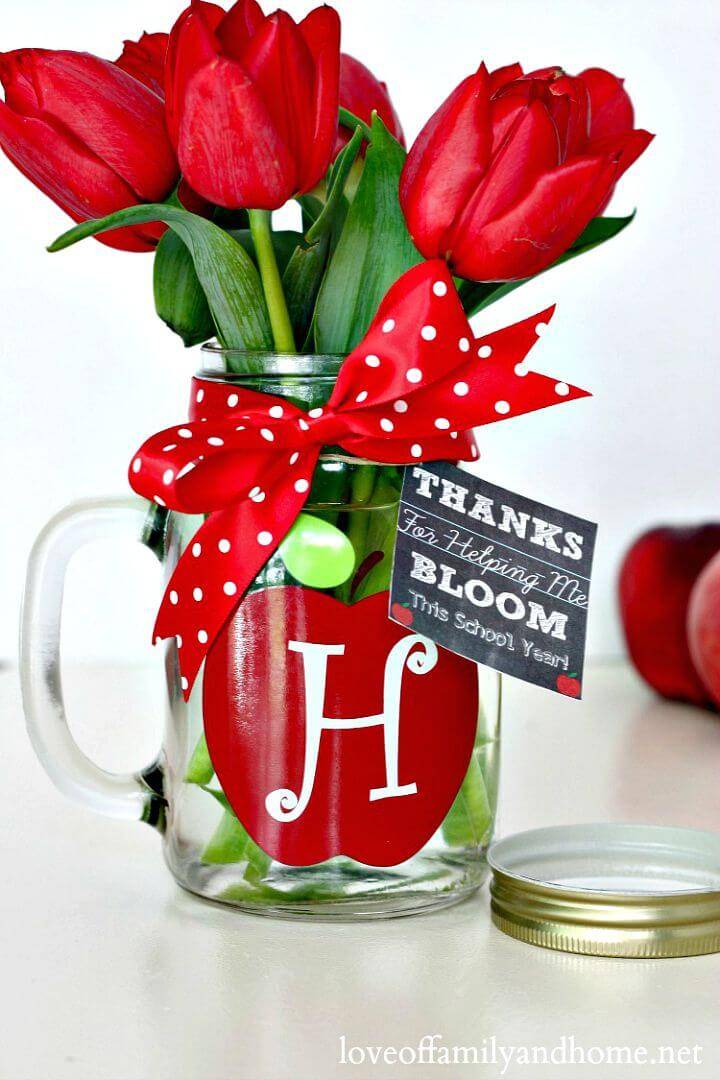 Monogram Mason Jar Vase Gift for Teachers