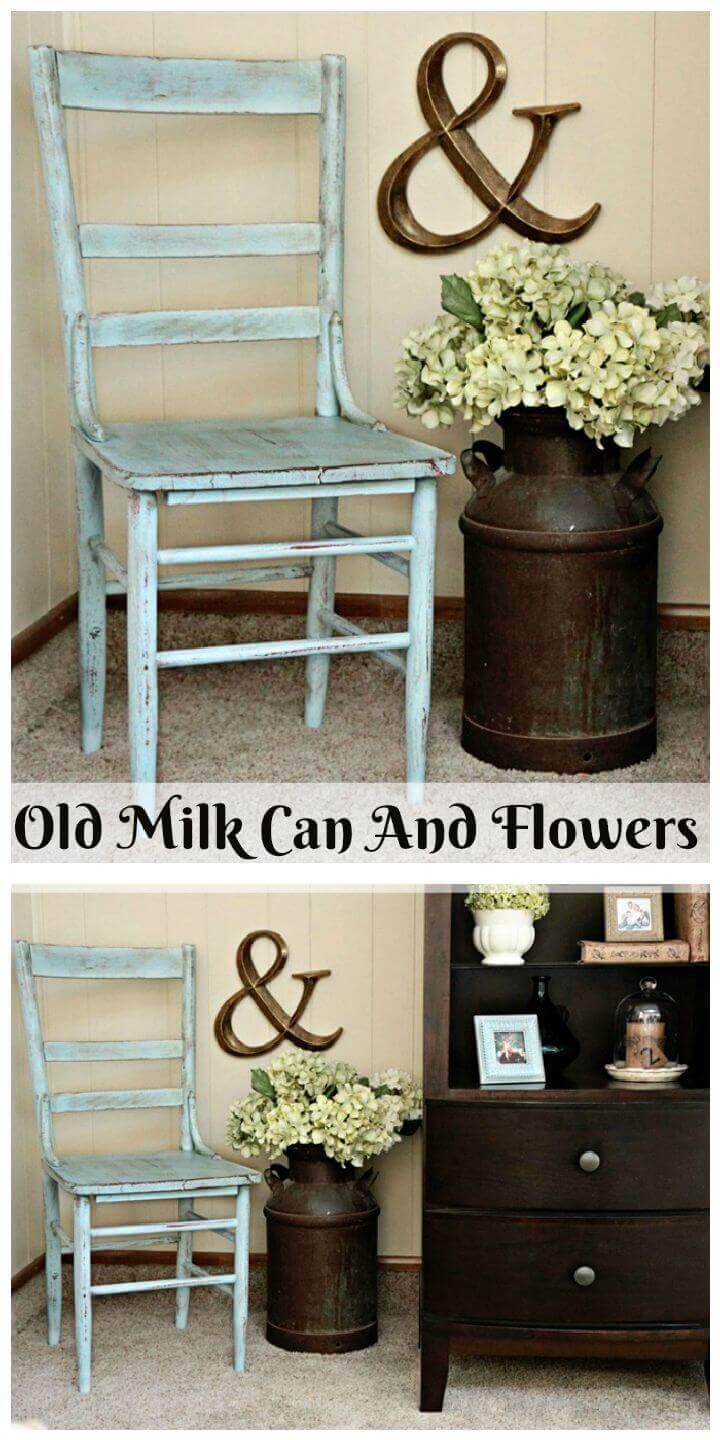 Old Milk Can And Flowers