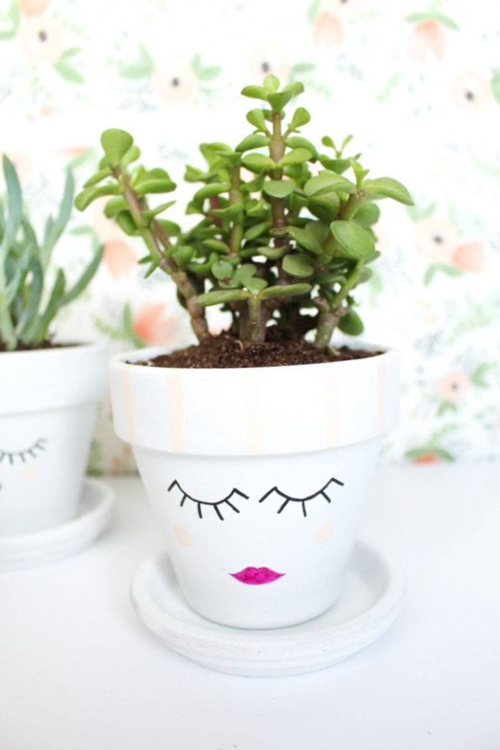 Hand-Painted Face Planters Clay Pots