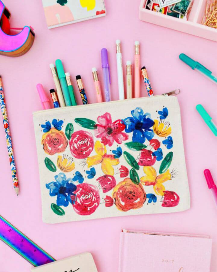 Pretty DIY Watercolor Floral Pencil Pouch