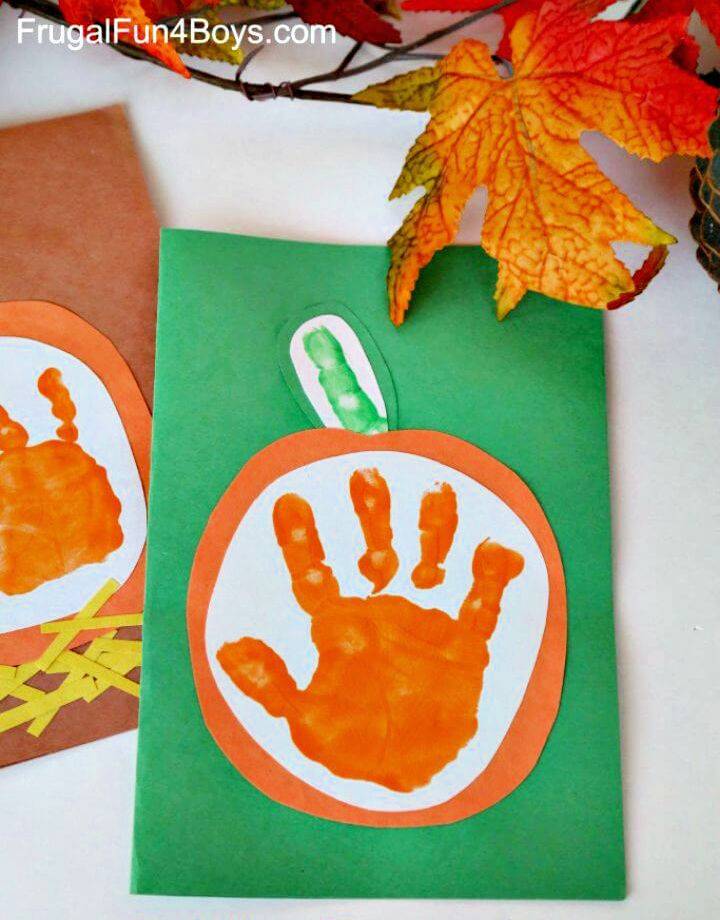 DIY Little Pumpkin Kid's Handprint Fall Cards