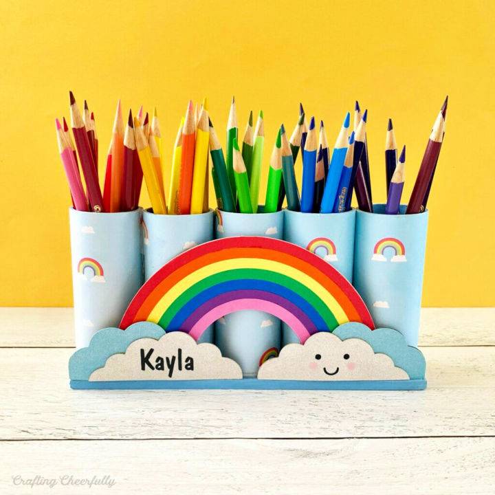 Rainbow Pencil Holder Using Cardboard Tubes