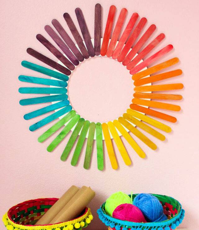 Rainbow Popsicle Stick Wreath Craft for 8 Year Olds