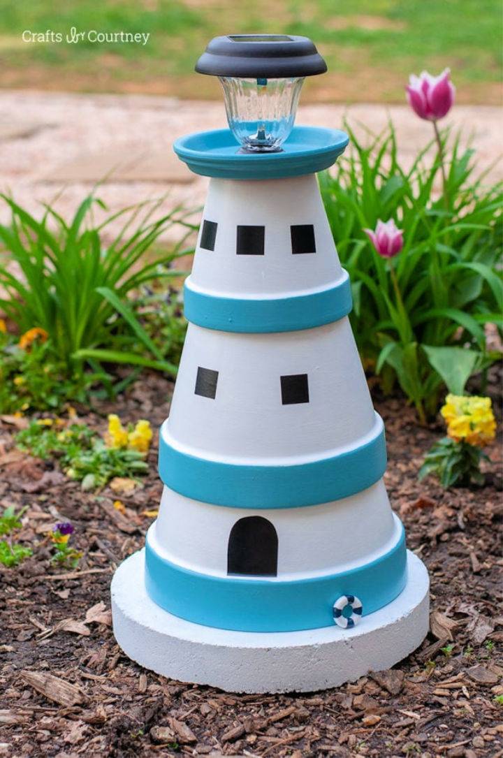 Homemade Terra Cotta Pot Lighthouse Garden