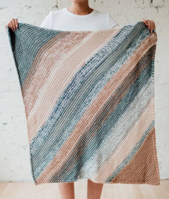 Free Crochet Pattern for Bias Tunisian Baby Blanket