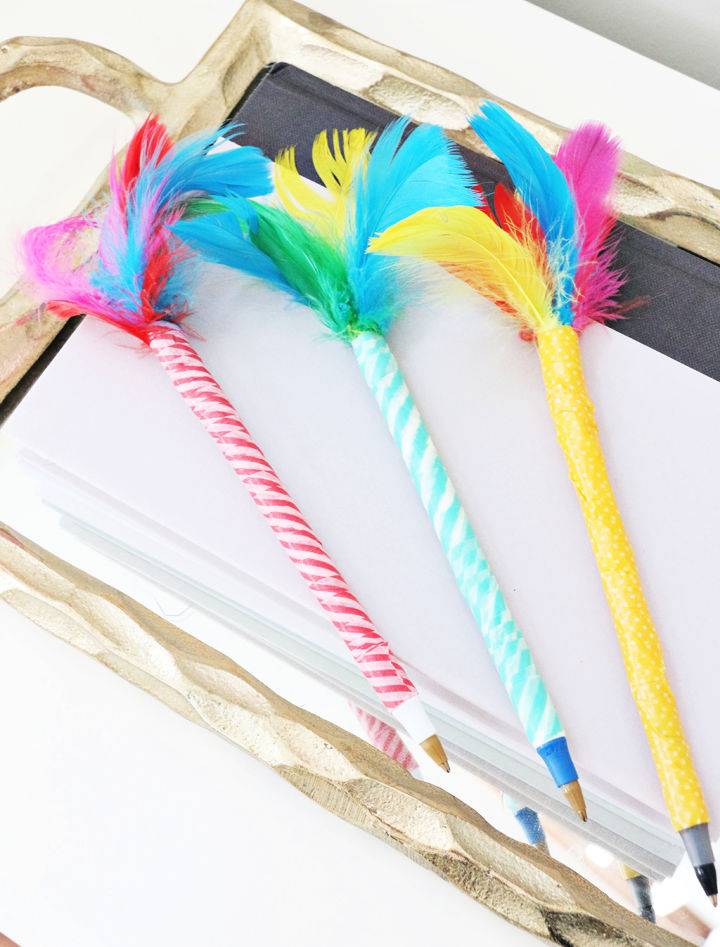 DIY Washi Tape Feather Topped Pens